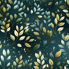 Poster - Seamless pattern of branches and leaves on a green background. Generative AI