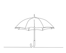 Continuous One Line Drawing Of Umbrella. Opened Umbrella Line Art Vector Illustration. Editable Stroke.	