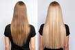 © Anastasiia - Hair Treatment Or Hair Extensions. Woman With Long Blonde Hair, Back View, Showing The Results Of Keratin Treatment, Before And After Salon Treatment. Generative AI
