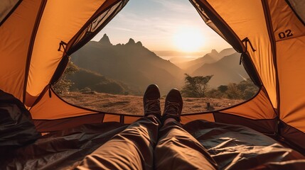 camping in the mountains person in tent