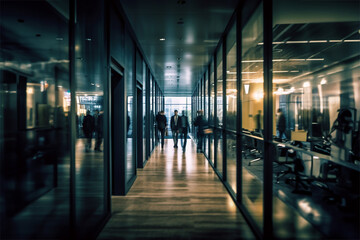 Office environments with blurred walking colleague 