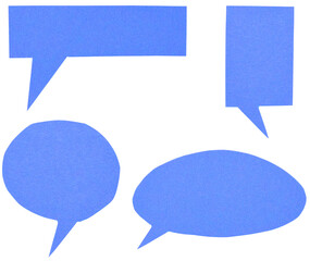 Poster - Collection set of blue blank cut out paper cardboard speech bubbles with copy space for text on transparent or white background, png collage design element