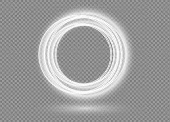 Wall Mural - White neon circles for swirl shiny rings light effect. Curved white line light effect.