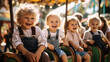 Children in lederhosen enjoying a carousel ride at Oktoberfest 