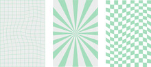 Y2k Backgrounds. Waves, Twirl Pattern. Twisted And Distorted Texture In Trendy Retro 2000s Style.  Green Color.