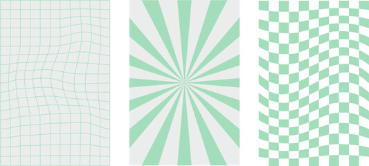 Y2k backgrounds. Waves, twirl pattern. Twisted and distorted texture in trendy retro 2000s style.  Green color.