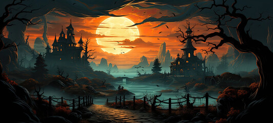 Wall Mural - game background halloween, casual game art design,generative ai