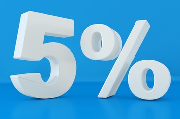Fototapete - Word %5 sale on blue background. %5 off 3d text. 3d rendering.