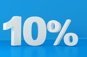 Fototapete - Word %10 sale on blue background. %10 off 3d text. 3d rendering.