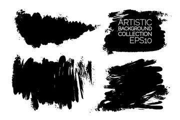 Poster - Set of brush strokes. Abstract black spots on white background. Artistic backgrounds.