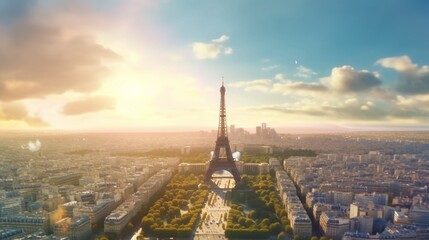 Panoramic view above Paris with a view of the Eiffel Tower