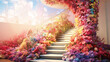 Beautiful heavenly floral staircase, colorful, love and positivity, wallpaper, background