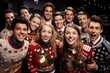 group of people with ugly christmas sweaters created with Generative AI technology