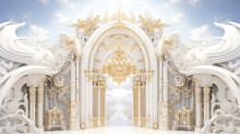 Pearly Gates, Heaven's Gate, Divine Portal, Palace In The Clouds, Background, White And Gold