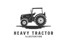 Vintage Rustic Heavy Farm Tractor Machine Icon Illustration Vector