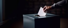 Voter Putting Ballot Into Voting Box. Generative AI.