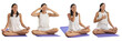 Latin yogi woman doing meditation poses and mudras. Mindfulness and spirituality concept. Isolated transparent background