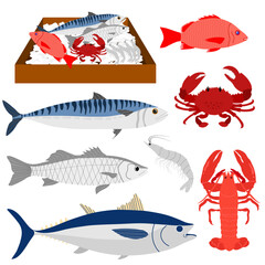 set of fresh seafood vector illustration. seafood collection