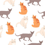 Fototapeta Koty -  Seamless pattern with cats, kittens.Cute simple design in cartoon style.Pattern with cat. 