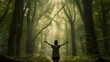 © New Arty - A young woman stretches her teeth and enjoys the beauty of nature. Generated Ai