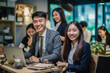 © Surachetsh - Confident Asian businesspeople in powerful poses, donning business suits, symbolizing a dynamic corporate team. Captivating unity and professionalism. generative AI.