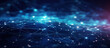 © Galina_R - Banner with blue abstract background with a network grid and particles connected.Sci-fi digital technology with line connect network and data graphic background.Generated by AI