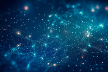 blue abstract background with a network grid and particles connected.sci-fi digital technology with 