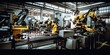 © ckybe - Machinery humming with activity in a busy factory, illustrating the hustle and bustle of production lines. Generative ai.