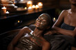 The girl enjoys mud  face mask in a spa salon. Luxury treatment. Generated AI