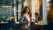 © sderbane - Defocus or blurred office with people abstract bokeh light background in office interior. generated ai