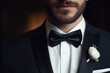 Man in tuxedo and bow tie Groom in suit bow tie, AI