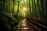 Fototapeta Sypialnia - a painting of a path through a bamboo forest. generative ai