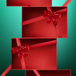 Abstract 3D Vector minimal scene for mockup product display. Minimal product background for Christmas and sale event concept. Red gift box with red ribbon bow on green background. Vector EPS10