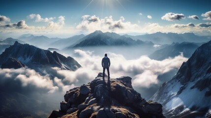 A Mountain Climber who has Reached the Summit and is Admiring the Landscape it offers.