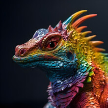 Tropical Rainbow Iguana Lizard Dragon Closeup Portrait