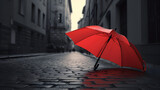 Fototapeta Uliczki - Red umbrella on the street on a rainy day