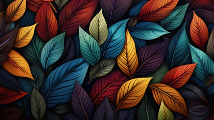 Wall Mural - Seamless background with colorful leaves. Vector illustration.