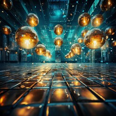Wall Mural - abstract futuristic background with a disco ball, generative ai