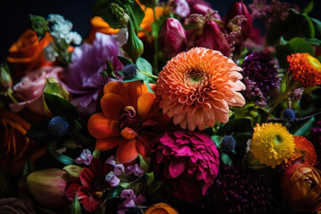 Wall Mural - Beautiful, vivid, colorful mixed flower bouquet still life detail