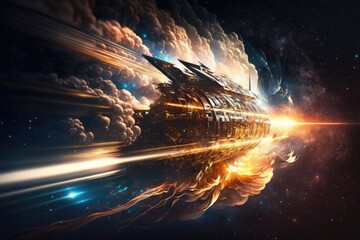 Poster - Spaceship in space. Futuristic cosmos