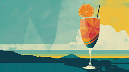 Wall Mural - Cocktail on the beach in retro style.