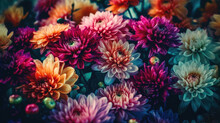 Colorful Autumn Chrysanthemum Flowers With Vintage Filter Effect