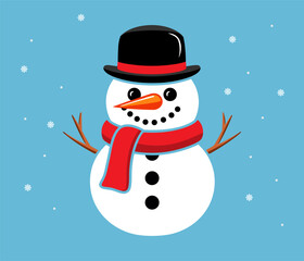 Wall Mural - Snowman flat vector icon.Snowman with a red scarf .Cute snowman christmas character icon