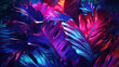 Collage of colorful neon tropical leaves, wallpaper, textured background
