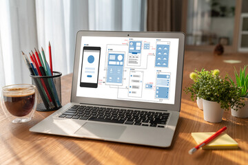 UX UI design process for modish mobile application and website . Creative prototype of wireframe for professional app developer .