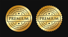 Premium Quality Vector Badges. Luxury Black And Gold Labels. For Icon, Logo, Sign, Seal, Symbol, Stamp, Sticker. Vector Illustration