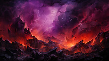 Burning Hellfire In The Underworld Hell Background Illustration Orange Red Purple - Generative AI