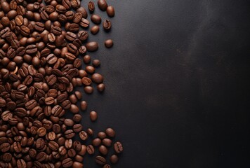 Fresh Coffee Beans On Dark Background with empty space for text