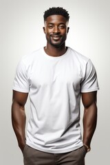 a young african american man wearing a plain white shirt with simple background. generative ai.