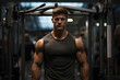 © arhendrix - Closeup portrait of a handsome man at gym. Strong bodybuilder with six pack muscular chest and shoulders in gym. Fitness, bodybuilding and workout concept